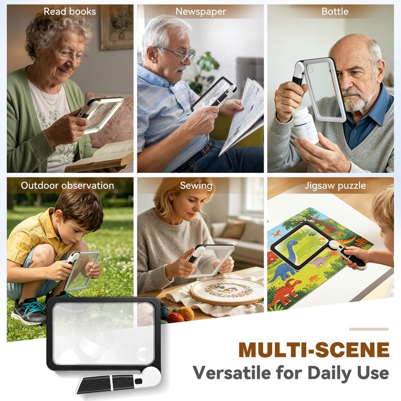 Magnifying Glass for Reading: 5X10X Rechargeable Large Light Book Magnifier