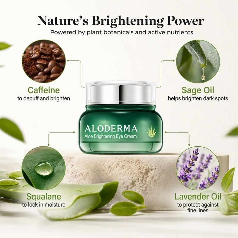 Aloderma- Crema iluminadora para ojos con aloe vera orgánico: crema