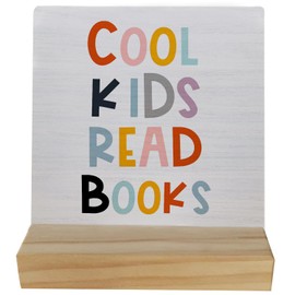 Cool Kids Read Books Table Wood Plaque Sign,Lovely Colorful Letters Wooden Stand Wood Sign Desk Decor for School Library Home Table Shelf,Reading Gifts for Women Kids Book Lovers Students Teens