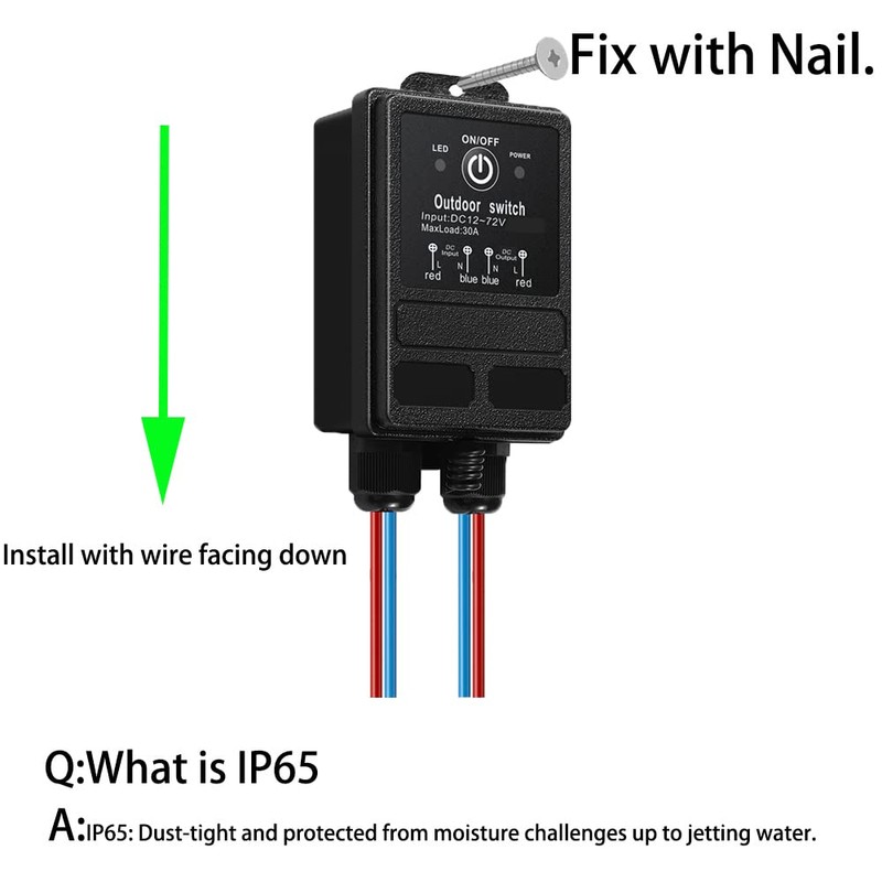 WOODGUILIN Wireless Relay Switch 12V Remote Control Switch DC12V/24V/48V/72V 30A