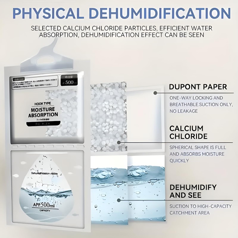 Moisture absorber dehumidifier 6 bags with hanger, 6-pack, 0.5-liter storage