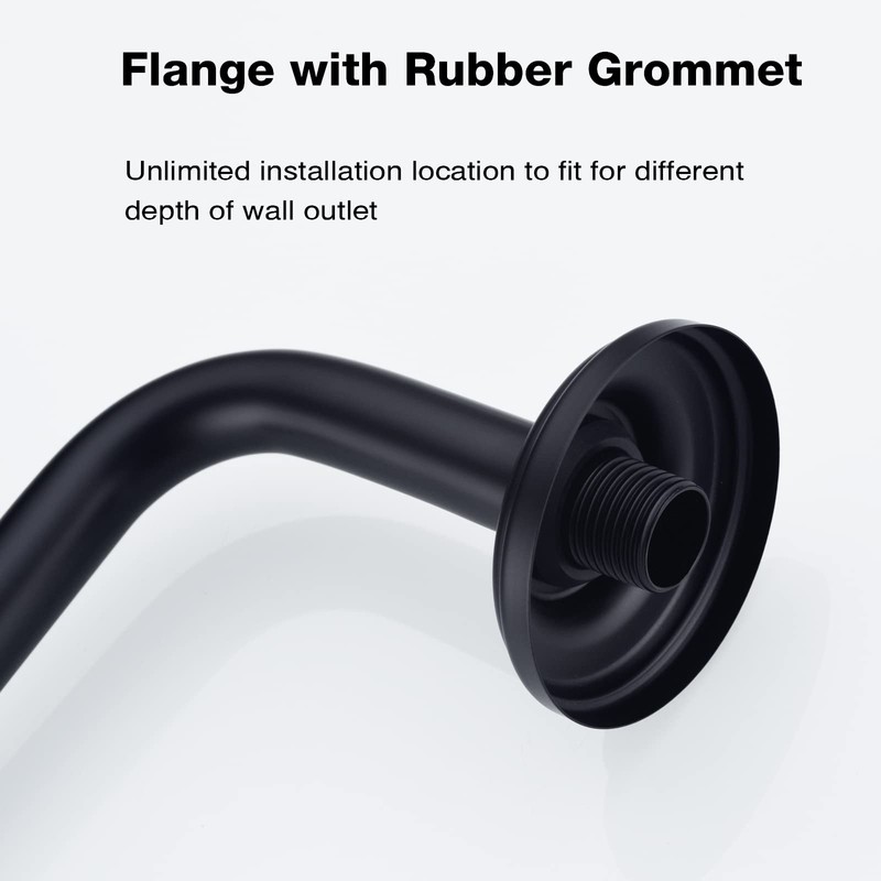 TRUSTMI Matte Black S-Shaped Shower Arm with Flange 12 Inch