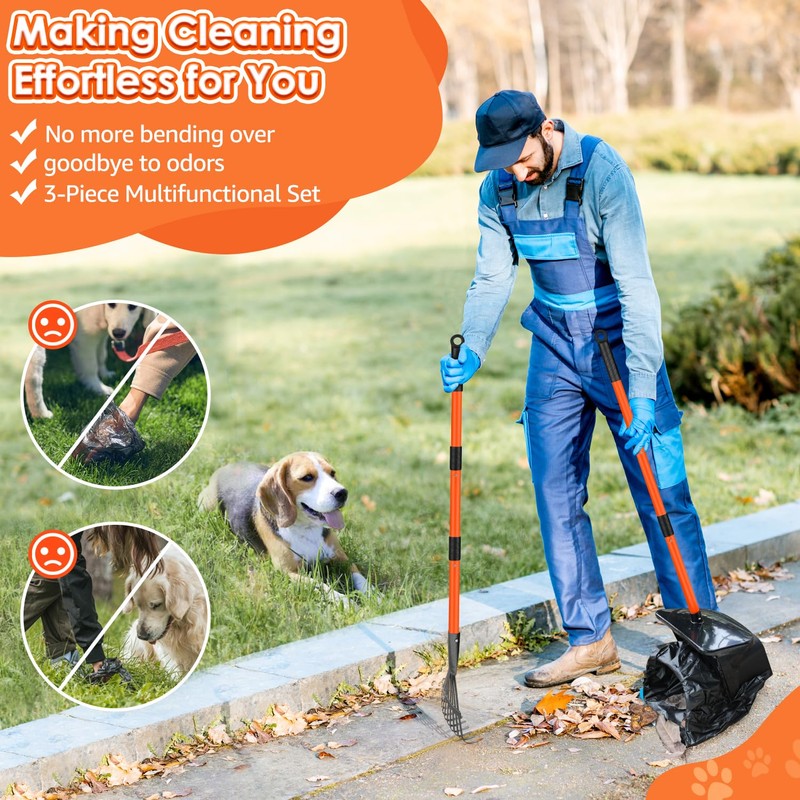 SlowTon Dog Pooper Scooper - 37.4" Long Handle Adjustable Metal