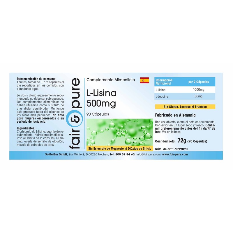 L-Lysine Capsules 500 mg - Vegan - No Magnesium Stearate