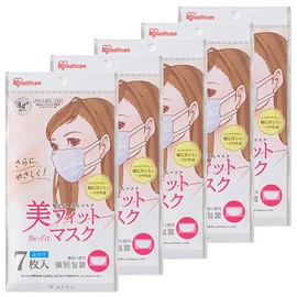 Iris Ohyama 19PK-FBF7MW Mask, Beautiful Fit Mask, Regular Size, White, 7 Sheets x 5 Pieces