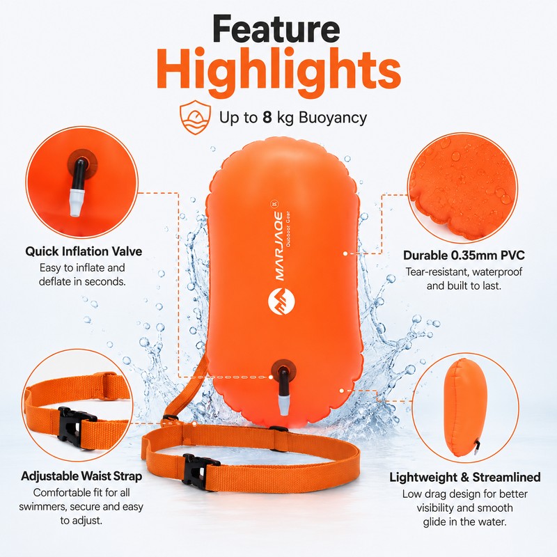 Inflatable Swim Buoy for Open Water – Lightweight PVC Tow