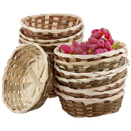 KOHAND 15 Pack Round Gift Baskets, 6.7x2.3 Inch Small Bamboo Bread Baskets for Bar, Kitchen, Supermarket