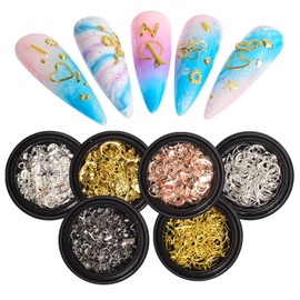WEILUSI Gold Metal Nail Art Studs 3D Mixed Shapes Gold Sliver Rose Gold Nail Rivets Charms Star Moon Design Alloy Kit for Manicure DIY Nail Art Decoration