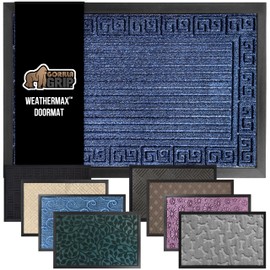 GORILLA GRIP GORILLA GRIP 100% Waterproof All-Season WeatherMax Doormat, 47x35, US Designed Natural Rubber, Stain and Fade Resistant, Low Profile Indoor Outdoor Door Mats, Easy Clean Patio Mat, Navy Greek Keys