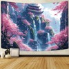 FENDROM Japanese Aesthetic Pink Cherry Blossom Tree Tapestry Building On
