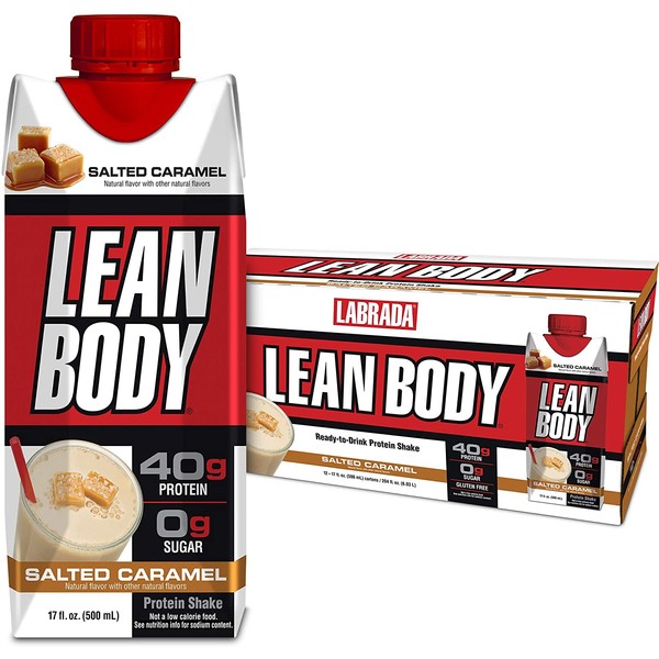 Lean Body Ready-to-Drink Salted Caramel Protein Shake, 40g Protein, Whey Blend, 0 Sugar, Gluten Free, 22 Vitamins & Minerals, (Recyclable Carton & Lid - Pack of 12) LABRADA