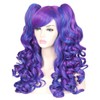 ColorGround Long Curly Cosplay Wig with 2 Ponytails(Dark Blue/Dark Purple)