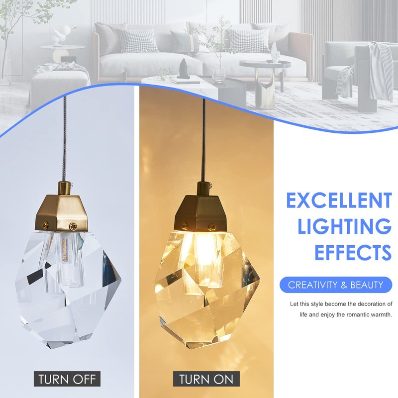 KOKAiZeeKi Diamond Crystal Pendant Light, 2 Pack Mini Ceiling Hanging