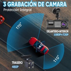 TYEGDAVD Dashcam para Auto，Dashcam WiFi 1080P，Camara para Carro，Frontal Interior y Trasera Grabadora de Conducció, Grabacion en Bucle de 24 Horas, Detección de Movimiento por Vision Nocturna