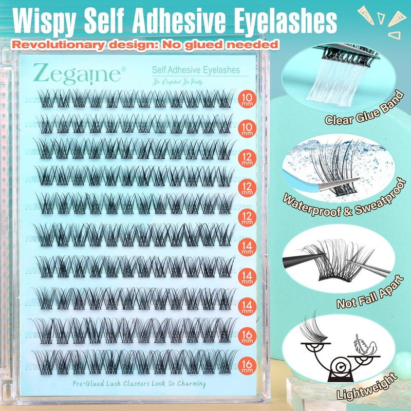 Zegaine Self Adhesive Eyelashes Natural Self Adhesive Lash Clusters Wispy