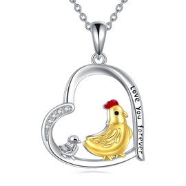 YFN Chicken Necklace for Women Sterling Silver Heart Animal Jewelry Gift
