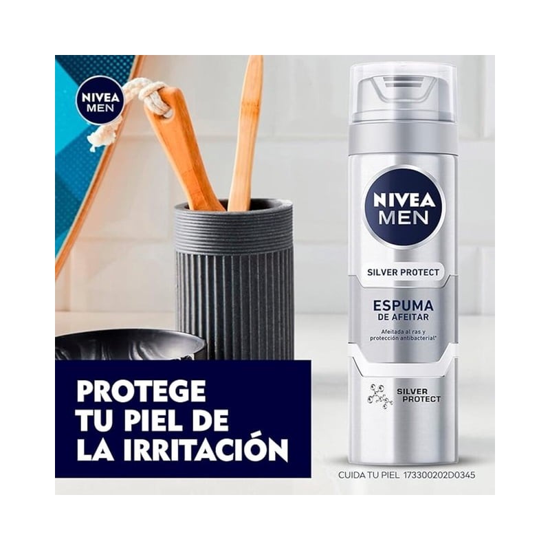 Espuma para afeitar NIVEA MEN Silver Protect antibacterial con iones