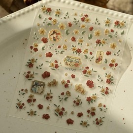 ESOTERIQUE Retro Flower Nail Art Stickers, 5D Embossed Luxury Oil Painting Style Rose Flower Nail Decals, Spring-Inspired Nail Design, Manicure Decoration Accessories, 1 Sheet