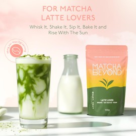 Matcha and Beyond Organic Latte Lover - 100% Japanese Matcha Green Tea Powder - 100g (Up To 100 Servings) - 48mg Caffeine, Vegan, Gluten-Free, No Sugar, Non-GMO