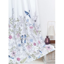 Tranquebar Curtain Co. Cotton Curtains for Window, 60-65% Room Darkening, Floral & Bird Print (Dia: Blue) -5 Feet, Set of 2 (Length 152 cm) - with Back Tab