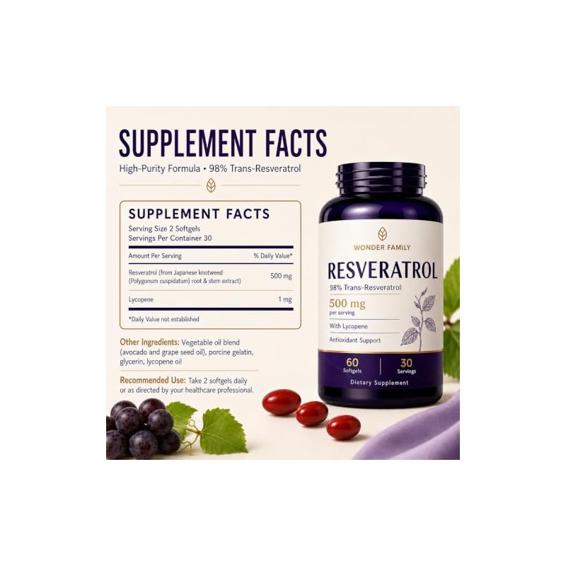 Wonder Family Suplemento de Resveratrol 500 Mg