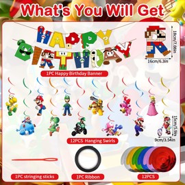 Super Bros Birthday Decoration Boys Girls Bunting Garland Hanging Decoration Birthday Banner Swirl Decorations Birthday Decoration Happy Birthday Banner Decoration for Children's Birthday Party