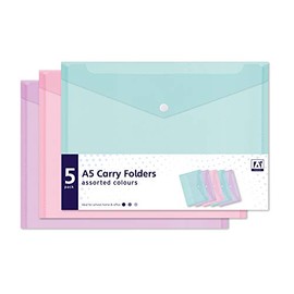 5 Assorted Pastel Colour A5 Document Stud Wallets Plastic Carry Popper Folder Pink Aqua