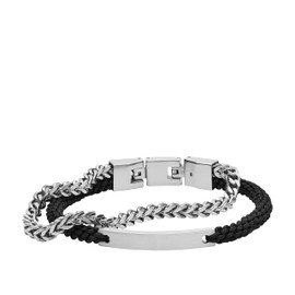 Fossil Men's Stainless Steel Engravable ID Bracelet, Color: Silver/Black (Model: JF03325040)