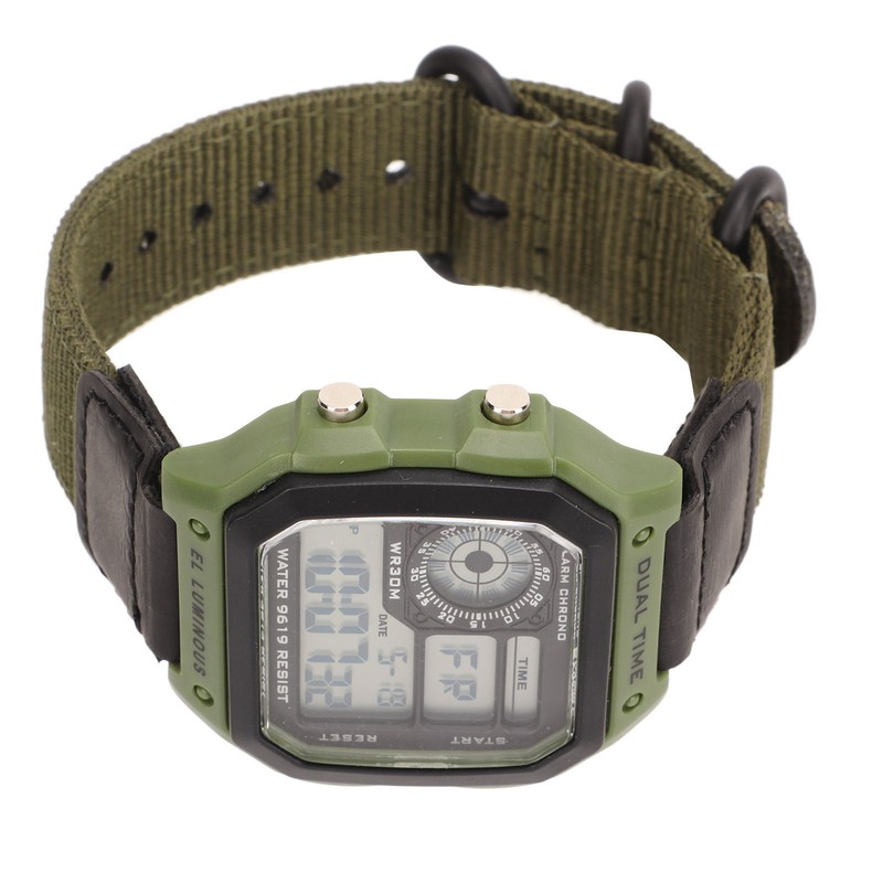 Digital Sport Watch Canvas Strap Luminous Waterproof Retro Sport Watch