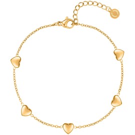 day berlin Damen Herz Armband Livi in Gold 18k vergoldet, Armkette mit kleinen Herzen 15,5 cm + 4 cm Verlängerung, 316L Edelstahl, nickelfrei und wasserfest