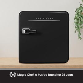 Magic Chef 1.6 Cubic Feet Retro Style Mini Fridge with Interior LED Light and Removable Glass Shelf Ideal for Bedroom and Recreational Room, Black