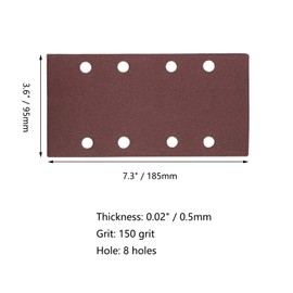 TA-VIGOR 15pcs 150 Grit Sandpaper Sheet 7.3 inch x 3.6 inch, 8 Holes Hook and Loop Sandpaper for 1/3 Sander, Aluminum Oxide Sander Paper Sheet for Wood Metal Polishing