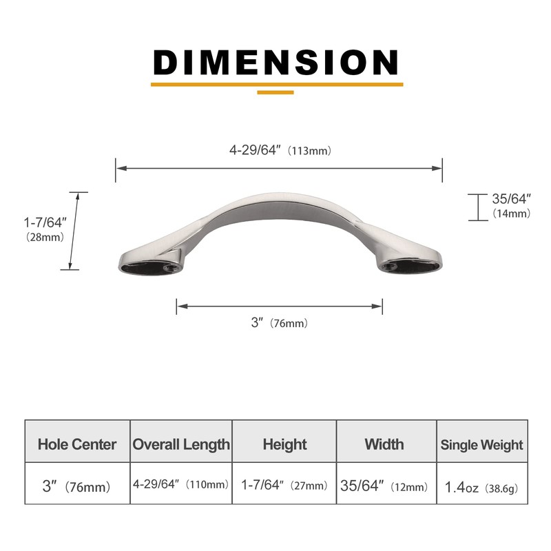 Asidrama 10 Pack 3 Inch(76mm) Brushed Satin Nickel Kitchen Cabinet