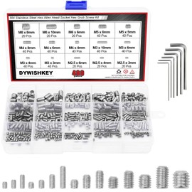 DYWISHKEY Allen Head Socket Hex Grub Screw, Set Screw Assortment Kit with 6 Hex Wrenches, Internal Hex Drive Cup-Point, 480PCS (M2.5/M3/M4/M5/M6/M8) (Silver)