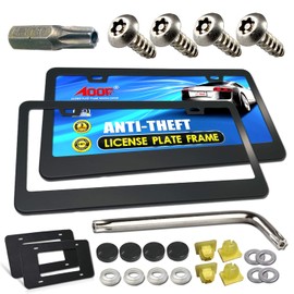 Aootf Anti Theft License Plate Frame- Tamper Proof Black Aluminum Car Tag Holder, 2 Pack Heavy Duty Universal Cover for Front and Rear, Stainless Steel Lock Security Screws(Self-Tapping), Nuts, Caps