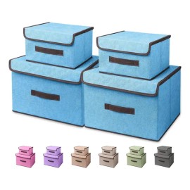 4 Cajas Organizadoras De Tela Plegables Con Tapas Multiuso