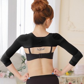Women Elastic Compression Arm Shaper Back Shoulder(L(fit US S), Black)