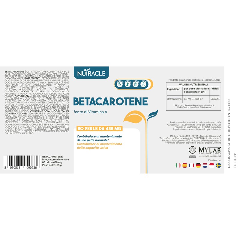 Nutracle Betacarotene perle da 438 mg | Integratore per Abbronzatura