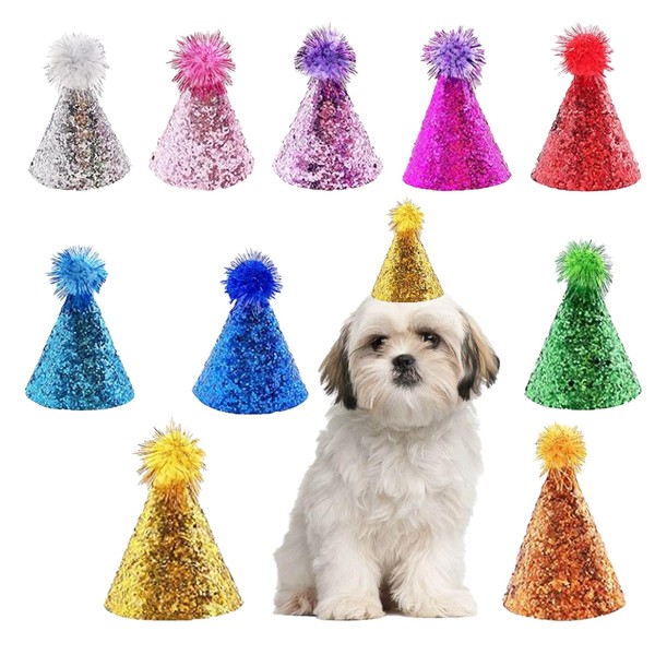Cellcacn 10PCS Dog Birthday Hat Set for Small Puppies Cat
