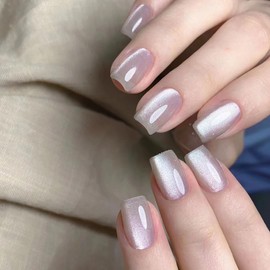 24Pcs Cat Eye Press on Nails Medium Square False Nails Solid Color Artificial Nails Full Cover Acrylic Nails Glossy Artificial Coffin Nails Reusable DIY Stick on Nails Set Glue on Nail for Women