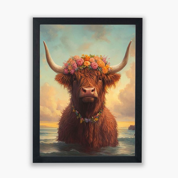 Spiffing Prints Beachside Beasts – Highland Cow – Floral Crown
