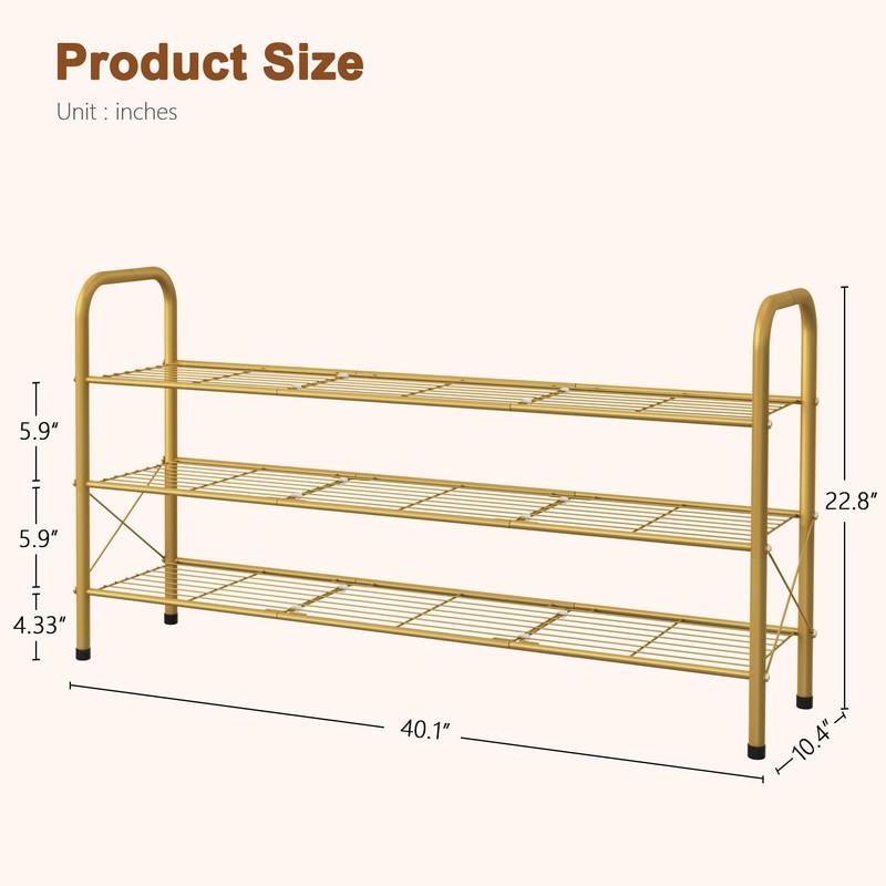 Hoctieon 3 Tier Durable Mesh Style Shoe Rack, Entryway Shoe