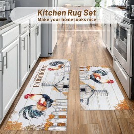 Mofvugz Rooster Kitchen Rugs and Mats Non-Skid Washable for Floor, Rooster and Chicken Kitchen Decor and Accessories Kitchen Mat Set of 3, 17"x30"+17"x47"+17"x59"