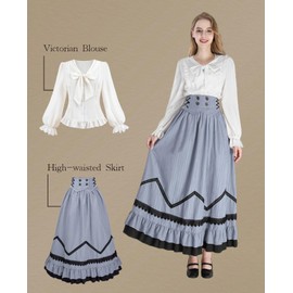 NSPSTT Victorian Dress for Women Renaissance Costume Medieval Outfit Maxi Skirts Blouse 2 pcs Set