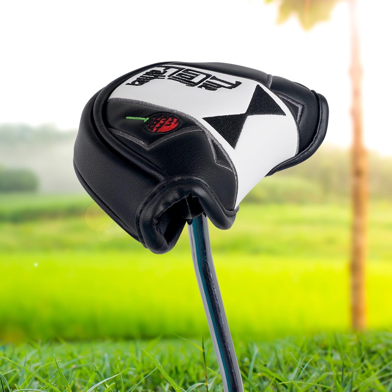 Golf Mid Half Mallet Putter Cover Magnetic Heel-Shaft Club Headcover