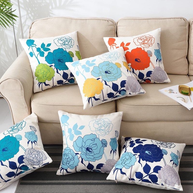 sykting Farmhouse Outdoor Throw Pillow Covers Cotton Canvas Teal and