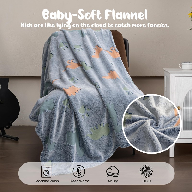 Winthome Glow in Dark Blanket, Soft Flannel Fleece Stars Blanket,All