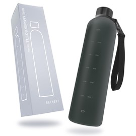 BREMENT Water Bottle, 1 Liter, Tritan Bottle, 33.8 fl oz (1,000 ml), Water Bottle with Time Marker, BPA Free, Drink 2 Liters of Water Per Day!, Outdoor Sports Bottle, Large Capacity (Matte Black)
