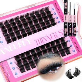 zanlufly Lash Clusters KIt D Curly Lash Extension Kit Volume Thick Eyelash Extension Kit Individual Lashes Kit - Specification: Thinner D Volume
