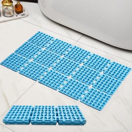 HTWELL Shower Mat 26.2x15.6 Inch Blue,Non-Slip Bath Mat with Ultra Strong Suction,Durable TPE+PP, Anti-Slip Bathtub Mat, Wall-Mountable&Foldable, Quick-Dry Drain Holes